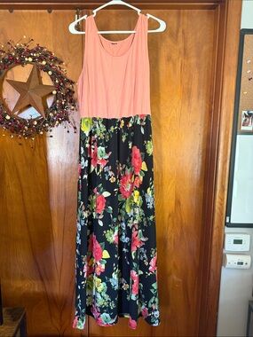 Coral Tank Top Floral Maxi Dress